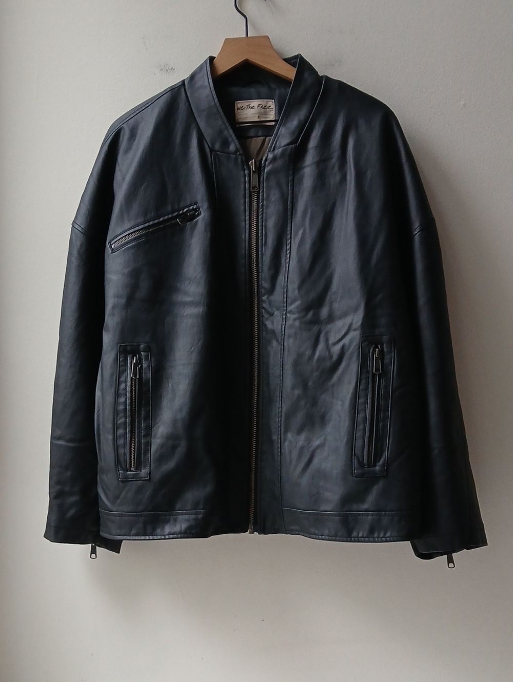 We The Free People Vinny Vegan Leather Bomber Jacket Black Large